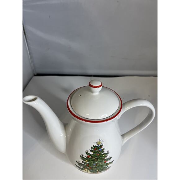 Cuthbertson American Christmas Tree Coffee/Tea Pot Red Rim With Lid VTG 9" - Picture 4 of 8